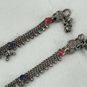 Dainty Silver Anklets, with Pink and Blue Charms. From India.